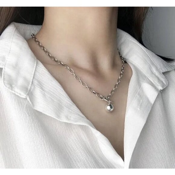 Sterling Silver Chain Bead Dangle Necklace Brand New - Picture 2 of 5